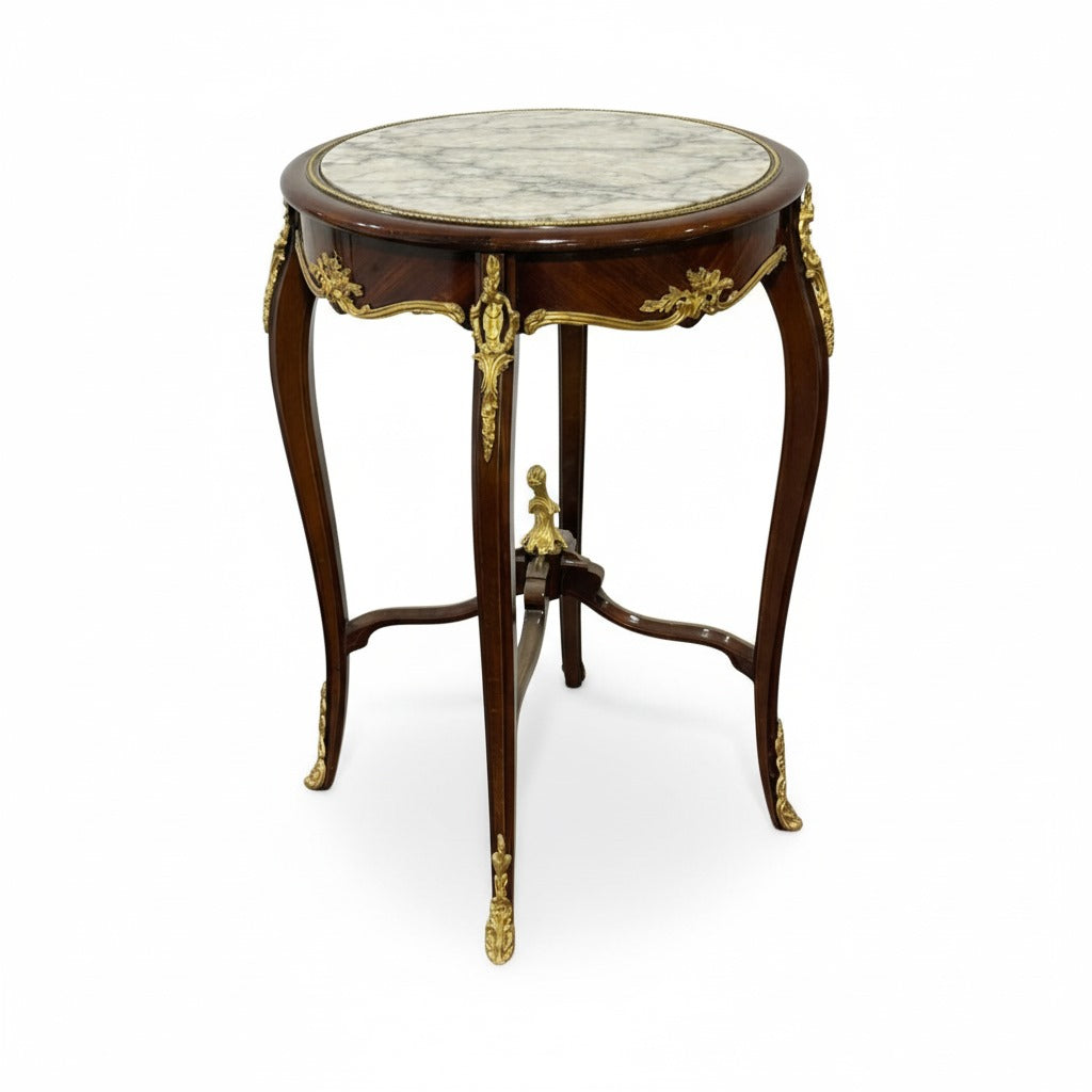 ترابيزة جانبية كلاسيك بسطح رخام طبيعي وتطعيمات نحاس