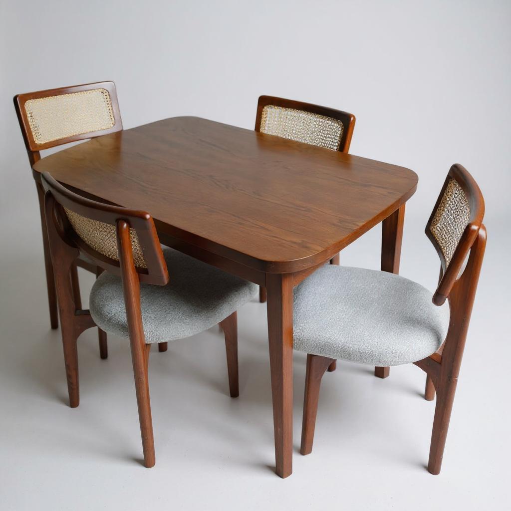 سفرة 4 كراسي بظهر خشبي مقوس