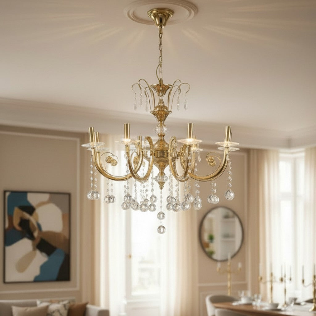 نجفة ماسة كريستال ذهبي بتصميم كلاسيكي أنيق