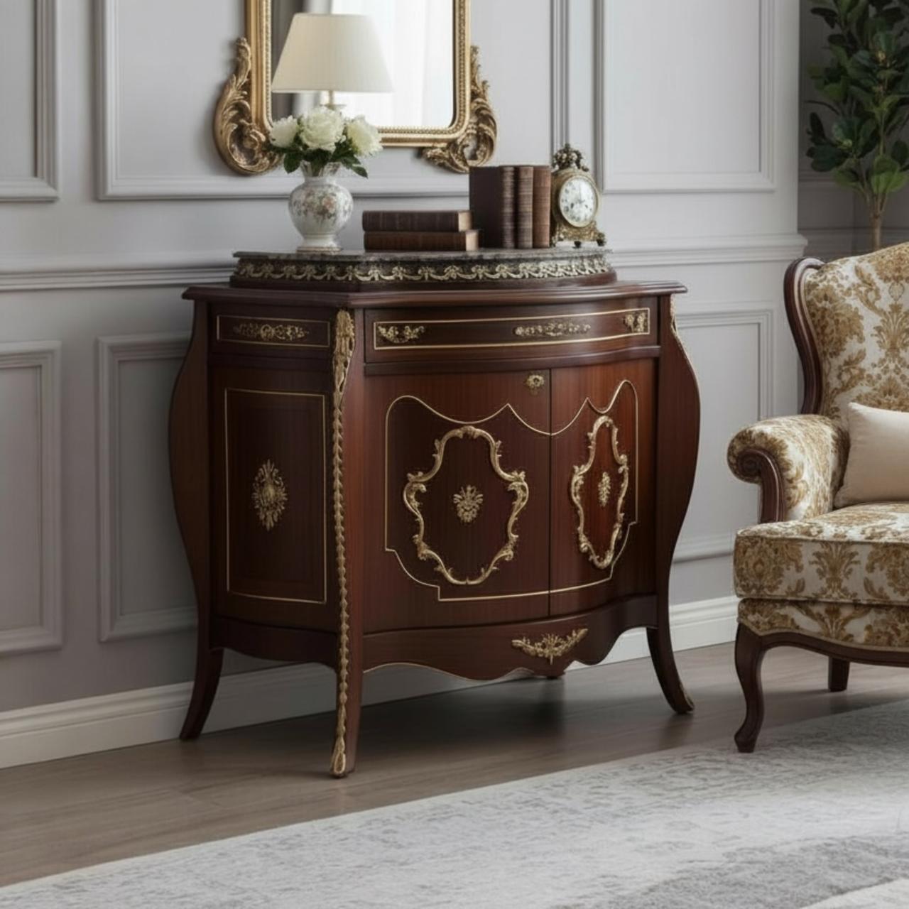 بايوه أنتيك فاخر مطعّم بالنحاس والرخام الطبيعي