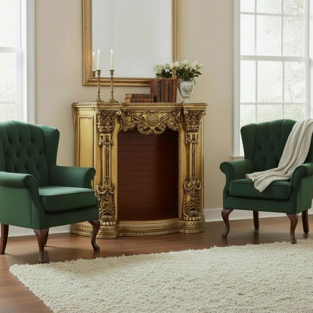 مدفأة كلاسيكية باللون الذهبي الأنيق