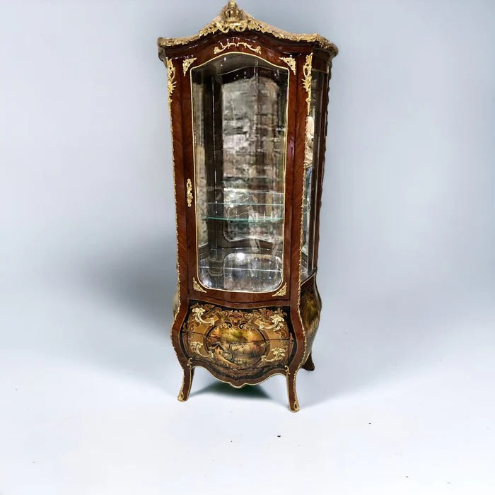 فاترينة أنتيك فاخرة مطعمة بالنحاس والرسم اليدوي