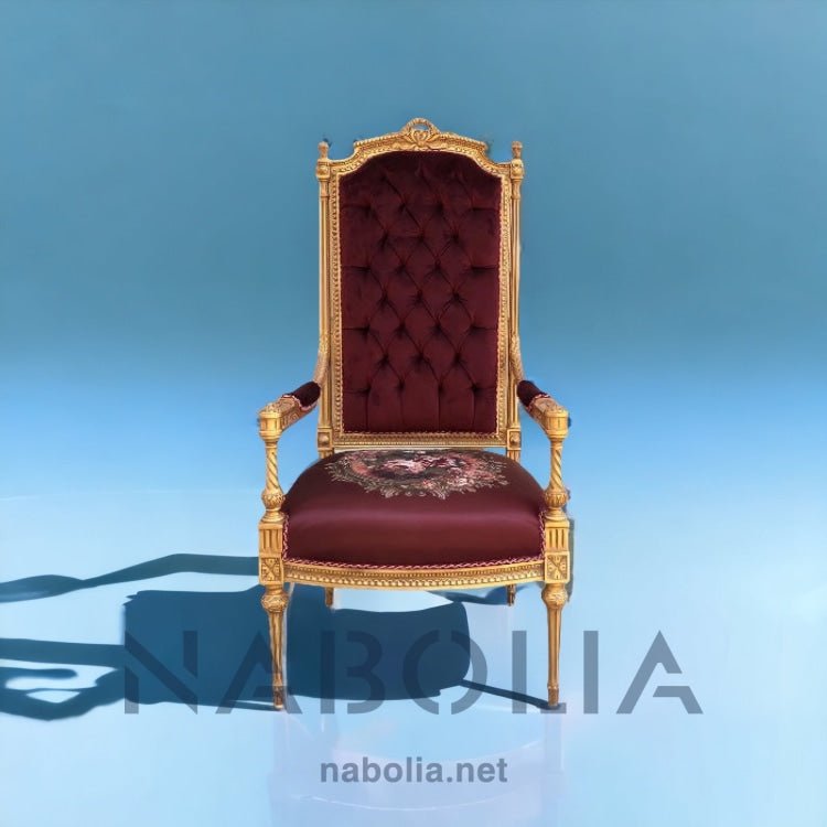 اتنين فوتيه كلاسيك انجليزي - اتنين فوتيه كلاسيك انجليزي من قطعتين ، ظهر عالي من خشب الزان دهب قديم مع تنجيد كابتونيه بالقطيفة السادة وقطعة من الجوبلان المقاسات: W 60*60 CM * L 145 CM