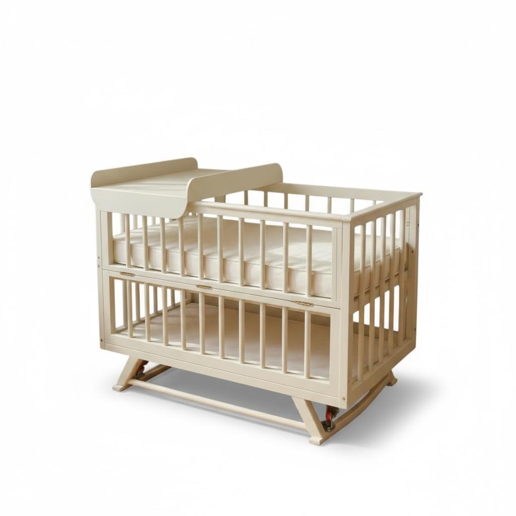 سرير أطفال خشبي أبيض بتصميم كلاسيك آمن