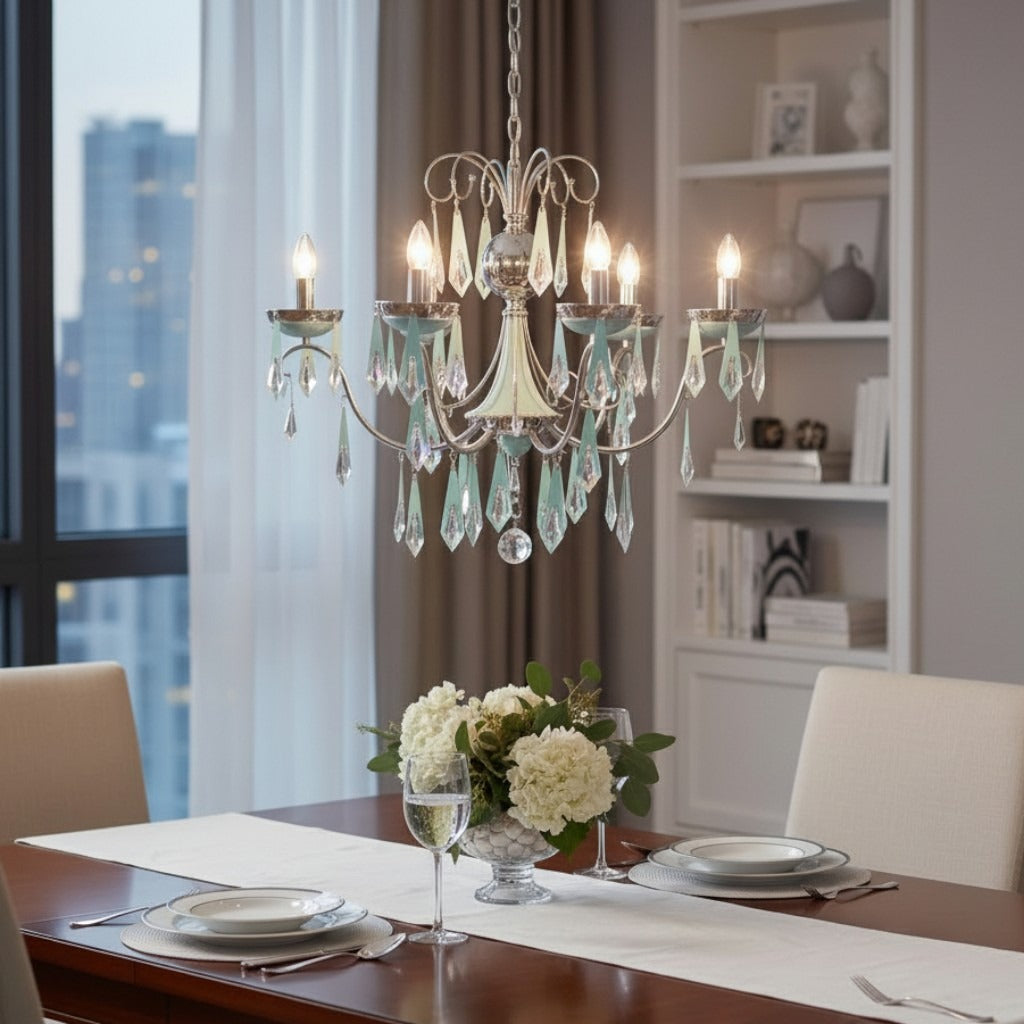 نجفة 8 ذراع باللون الفيروزي بتصميم كلاسيك عصري مميز - Nabolia