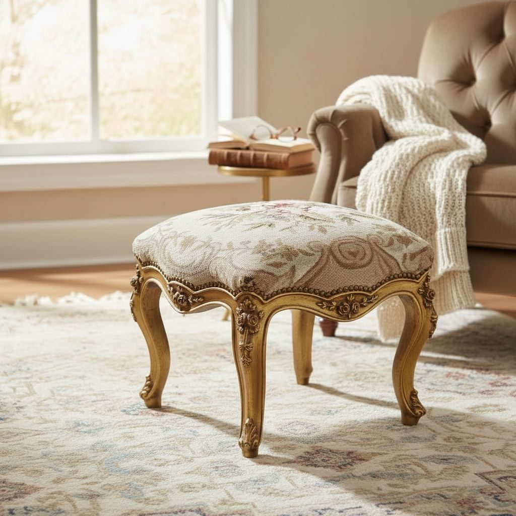 بوفه كلاسيك بأرجل خشب ذهبية وقماش أبيسون