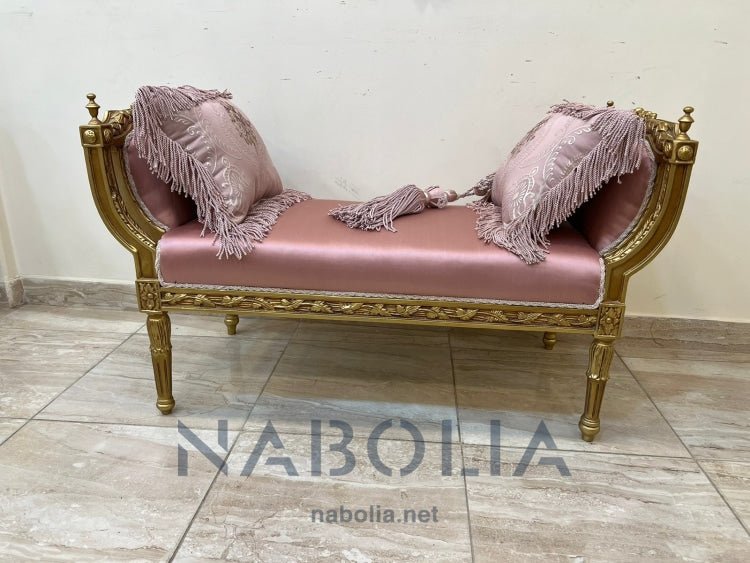 بانكت دهبي قماش قطيفة - بانكيت بدون ظهر دهب انجليزي في دهب تركي قماش قطيفة مصنع من الخشب الزان الاحمر المقاسات: W 125 CM * B 55 CM * H 75 CM