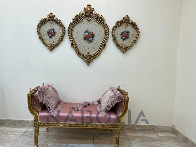 بانكت دهبي قماش قطيفة - بانكيت بدون ظهر دهب انجليزي في دهب تركي قماش قطيفة مصنع من الخشب الزان الاحمر المقاسات: W 125 CM * B 55 CM * H 75 CM