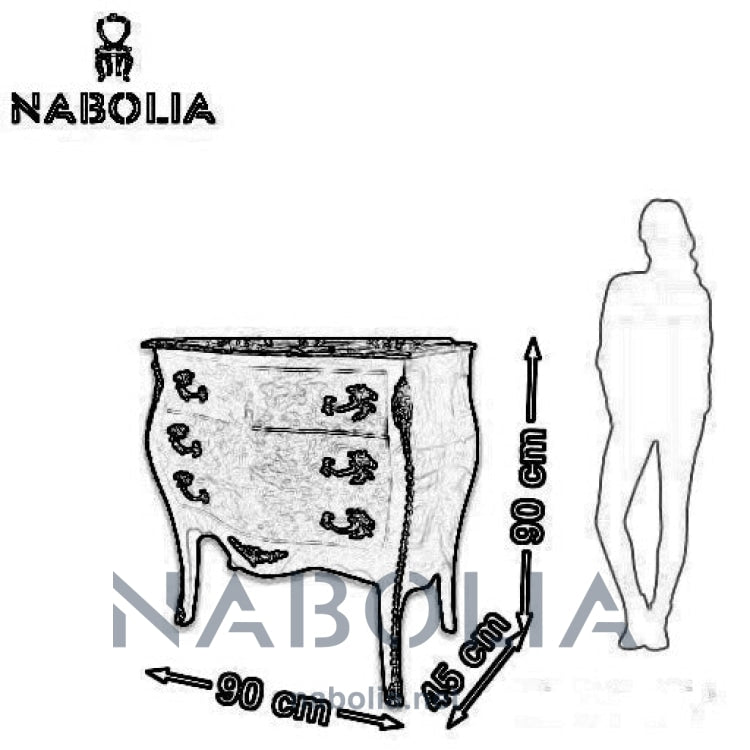 بايوه تلاتة درج -  يأتي البايوه الكلاسيكي دمياطي الصنع مع ثلاثة أدراج وإنحناءات مميزة وتطعيمات النحاس المشغولة جميعاً يدوياً 🔹 مصنع من أفضل أنواع الأخشاب الطبيعيه والمقابض النحاسية الرخام امبرادور المقاسات: W 90 CM * H 90 CM * B 45 CM