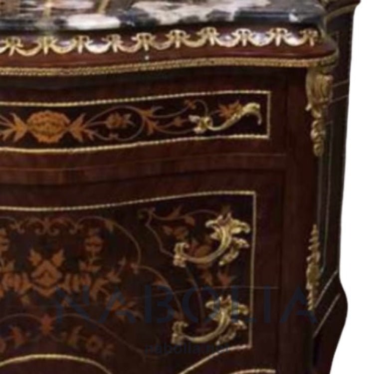 بايوه تلاتة درج -  بايوه تلاتة درج من الخشب الطبيعي والقشرة المشغولة بالمارتكليه مع رخام امبرادور غامق المقاسات: W 110 CM * L 90 CM