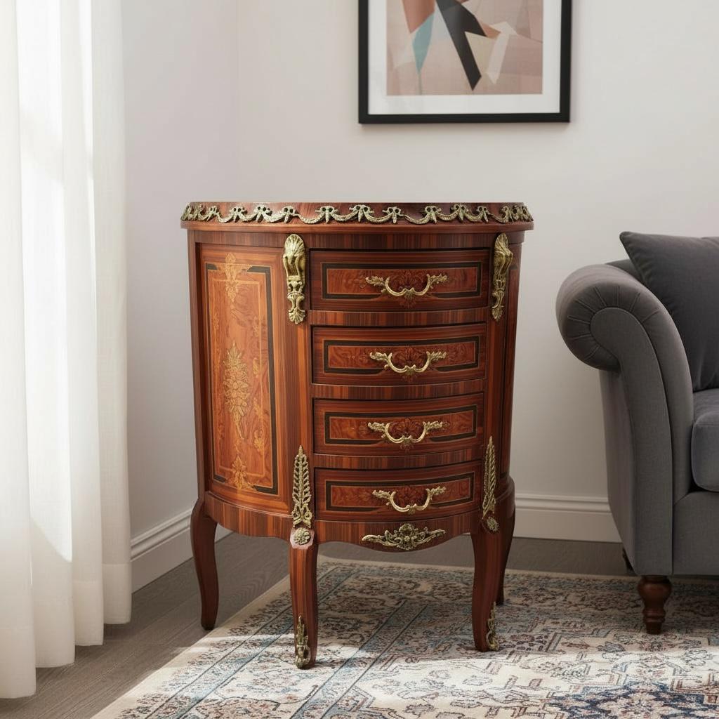كومود كلاسيك فاخر بزخارف نحاسية وتصميم فرنسي أنيق