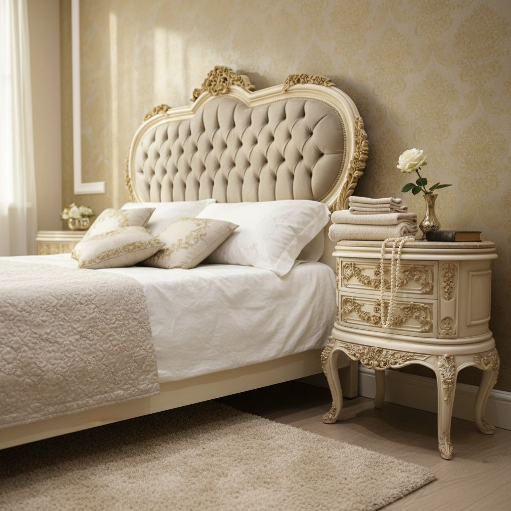 غرفة نوم كلاسيك فاخرة بتفاصيل محفورة ولمسة ملكية