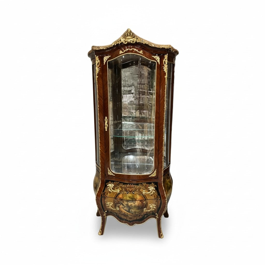 فاترينة أنتيك فاخرة مطعمة بالنحاس والرسم اليدوي