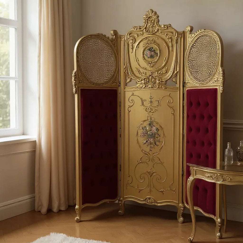 French capitone upholstery with decorative and floral details