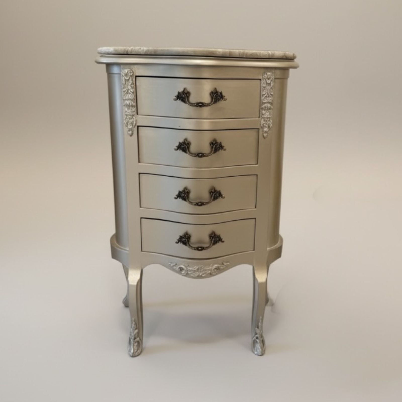 كومود كلاسيك خشب طبيعي بسطح رخام لون شابين محايد