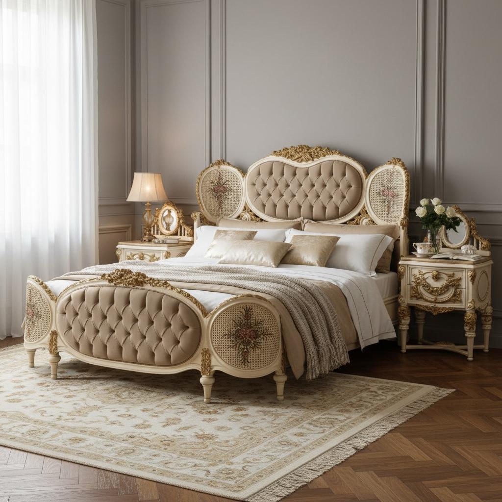 غرفة نوم كلاسيك فاخرة بتصميم ملكي مزخرف