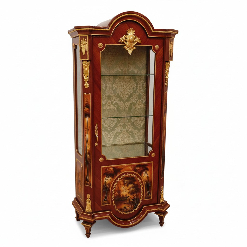 فاترينه كلاسيك أنتيك بواجهه زجاج وماركتريه فاخر