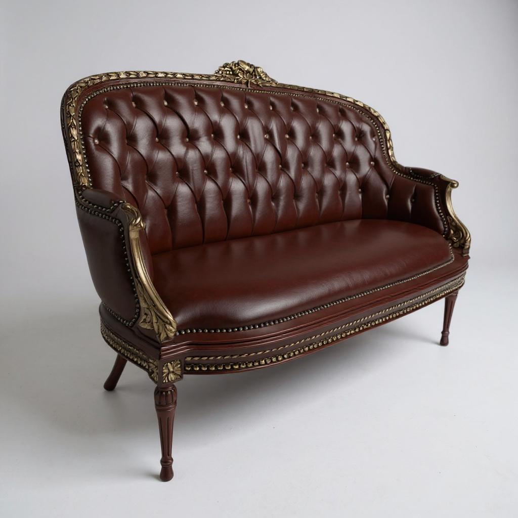 طقم مكتب كلاسيك "ميني صالون "بجلد إيطالي ورخام إمبرادور