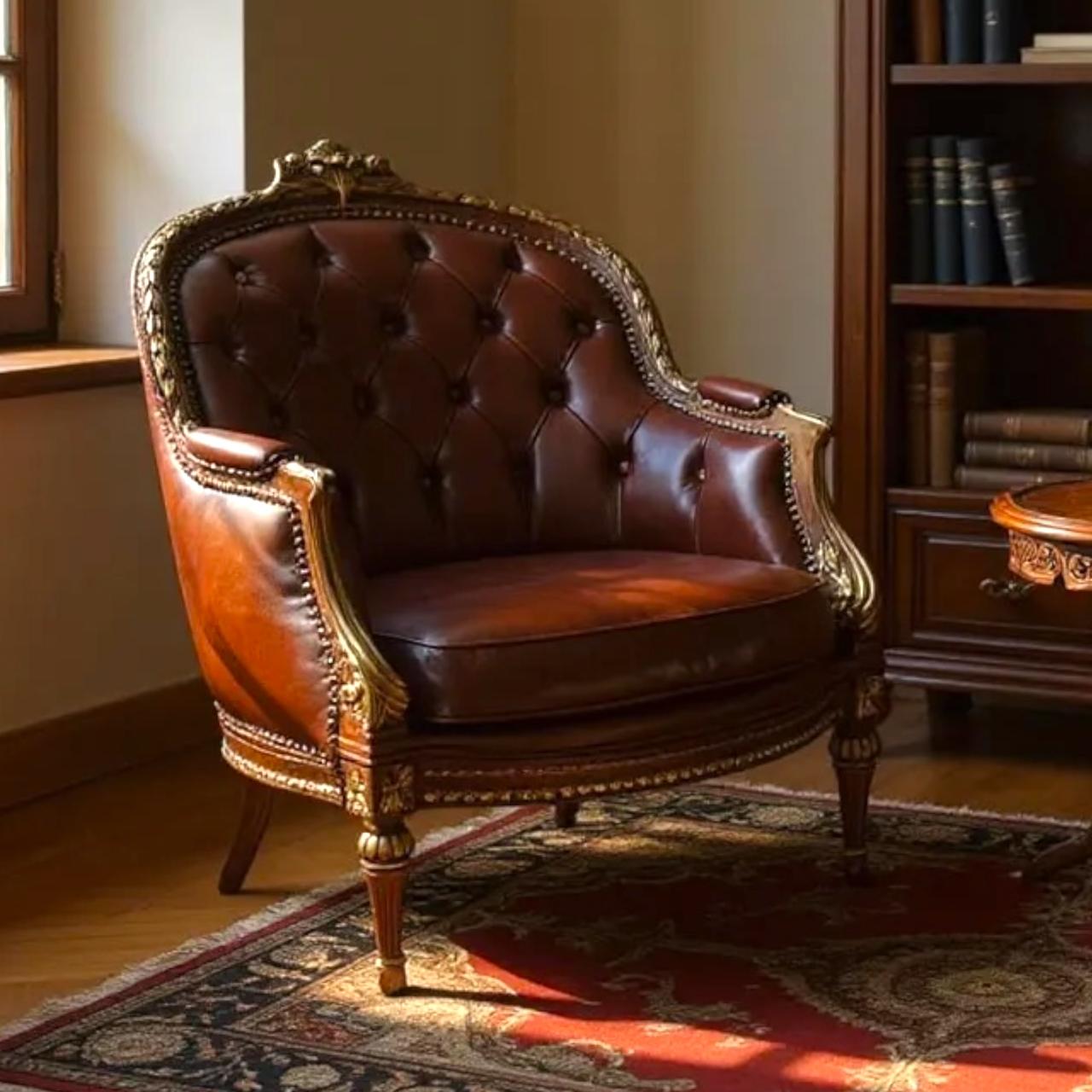 طقم مكتب كلاسيك "ميني صالون "بجلد إيطالي ورخام إمبرادور