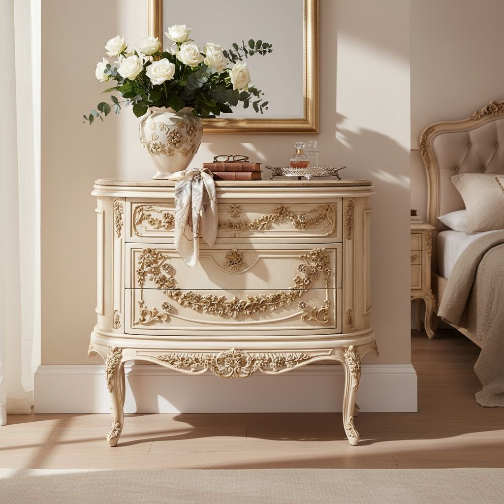 غرفة نوم كلاسيك فاخرة بتفاصيل محفورة ولمسة ملكية