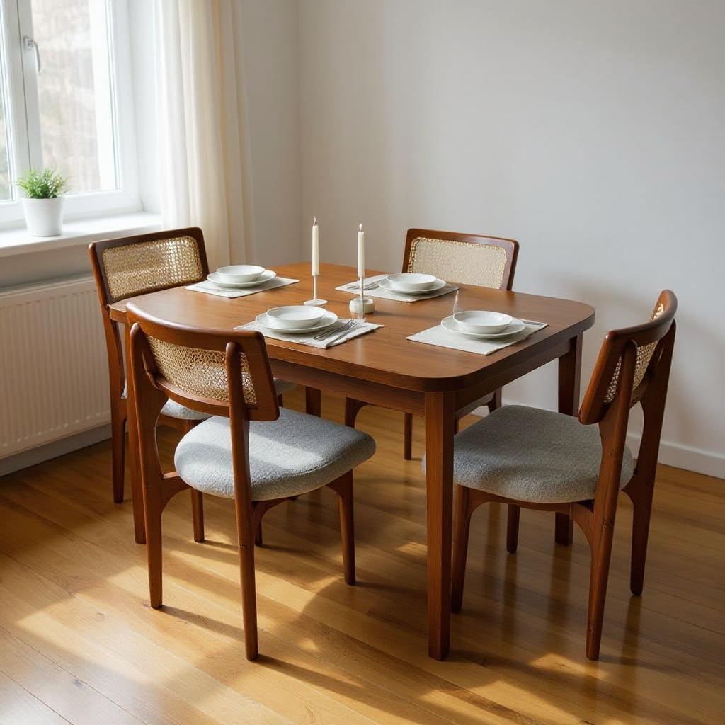 سفرة 4 كراسي بظهر خشبي مقوس