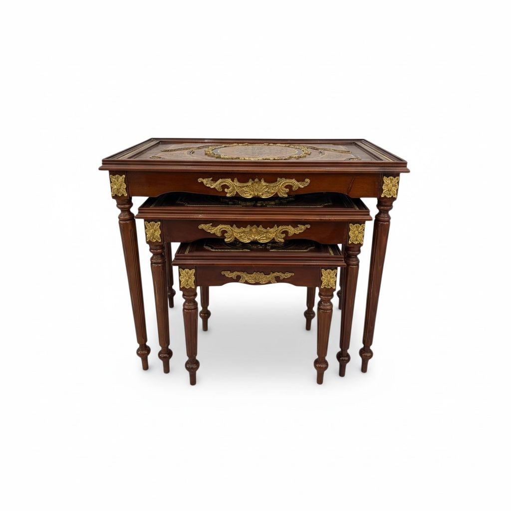 طقم ترابيزات جانبية كلاسيك متداخلة بزخارف فنية فاخرة