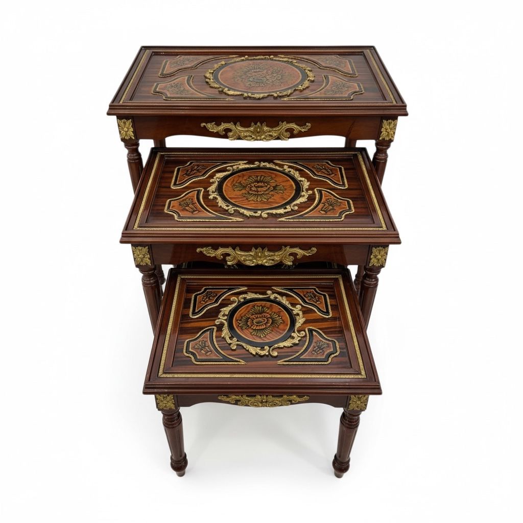 طقم ترابيزات جانبية كلاسيك متداخلة بزخارف فنية فاخرة