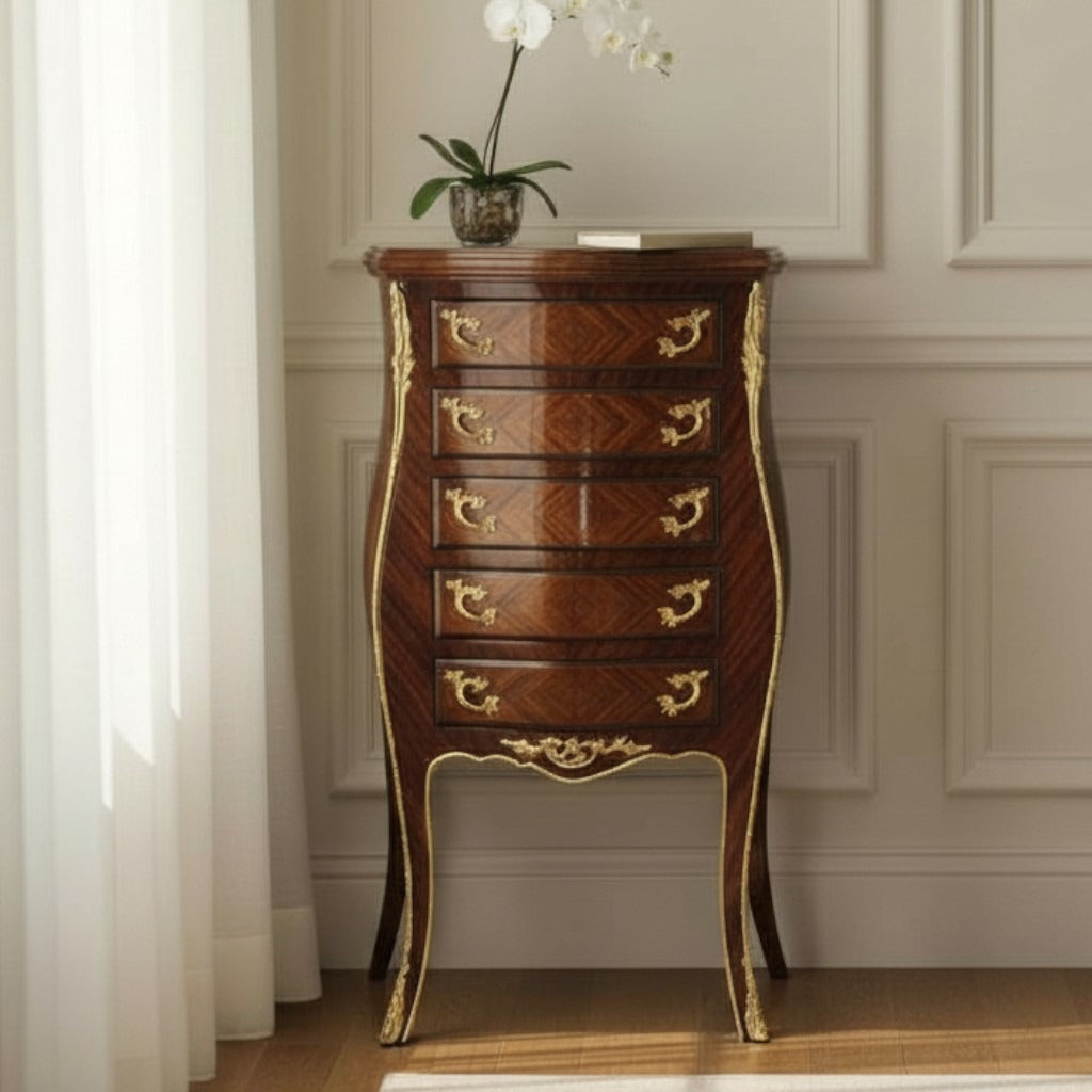 كومود كلاسيك فاخر بخمس أدراج وزخارف ذهبية