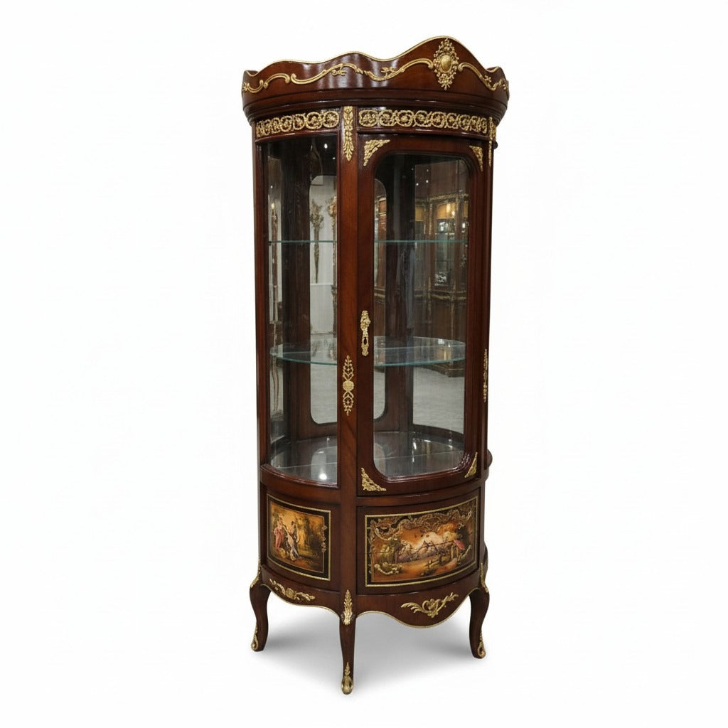 فاترينة أنتيك فاخرة مطعمة بالنحاس ومزخرفة بالرسم اليدوي