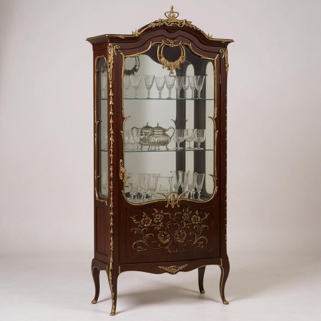 فاترينة أنتيك فاخرة مطعّمة بالنحاس بتصميم كلاسيكي راقٍ