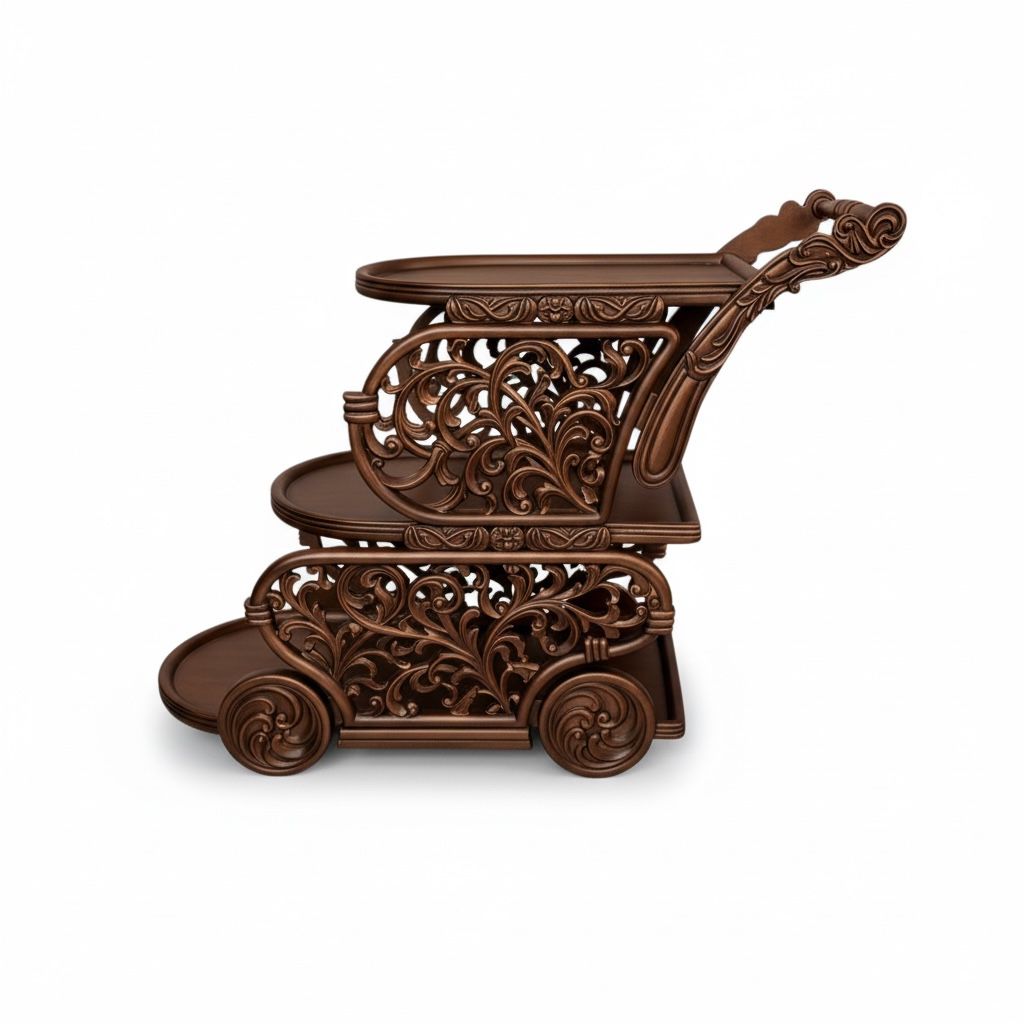 Neoclassical Engraved Guest Trolley - Gloss Champagne Paint