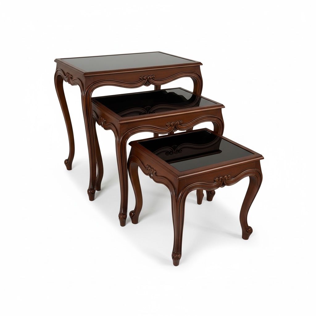 طقم ترابيزات متداخل بني بزجاج فاميه – 3 قطع