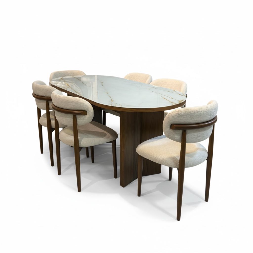 سفرة مودرن بسطح أبيض مع كراسي تنجيد أنيقة