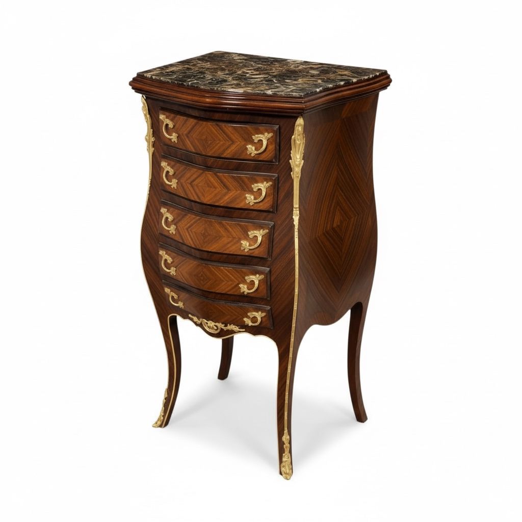 كومود كلاسيك فاخر بخمس أدراج وزخارف ذهبية