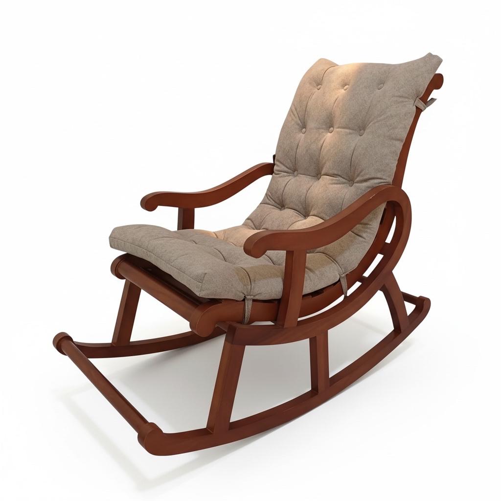 كرسي هزاز خشب بتنجيد مريح – متاح تغيير لون القماش - Nabolia