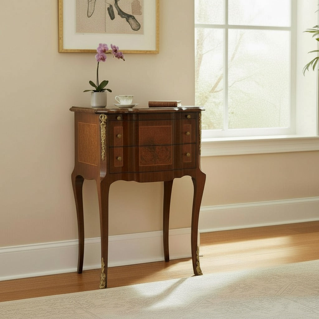 كومود كلاسيك فاخر بدرجين وتطعيمات نحاس