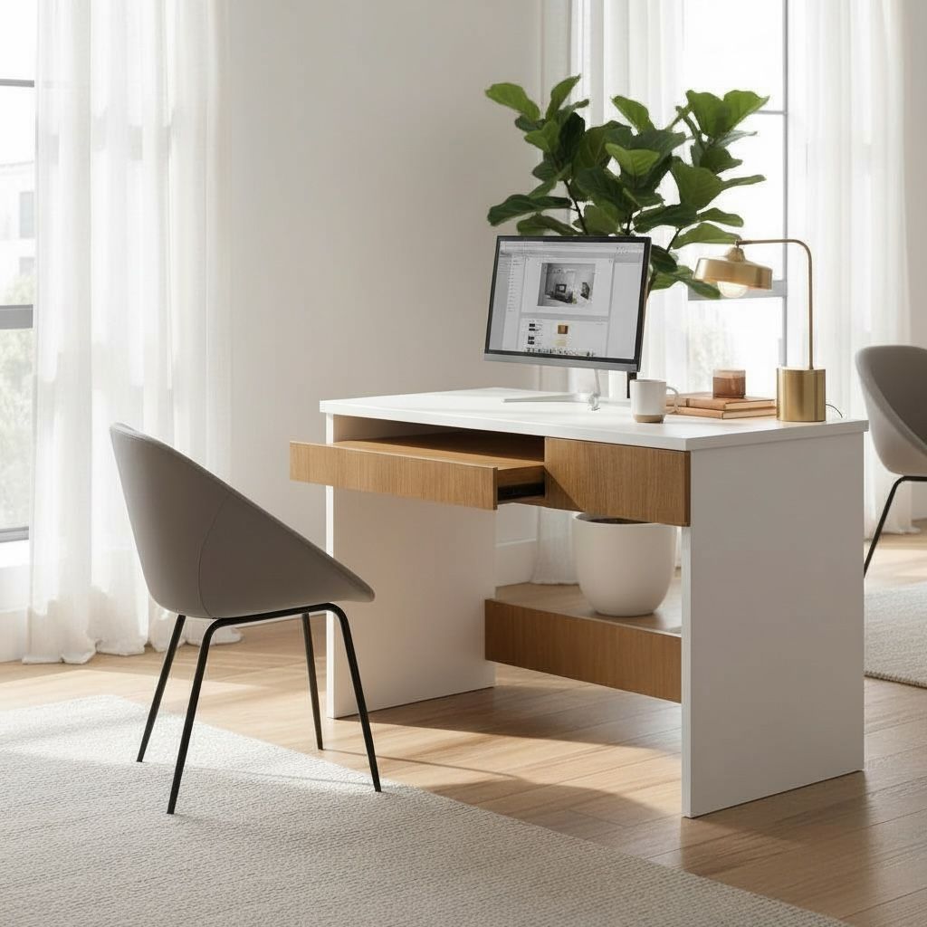 مكتب كمبيوتر بدرج ورف سحاب – تصميم عملي وعصري