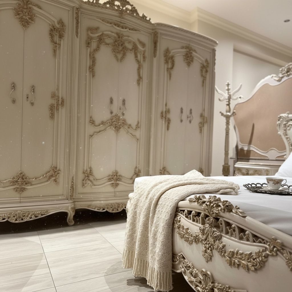 غرفة نوم كلاسيك فاخرة بتفاصيل محفورة ولمسة ملكية