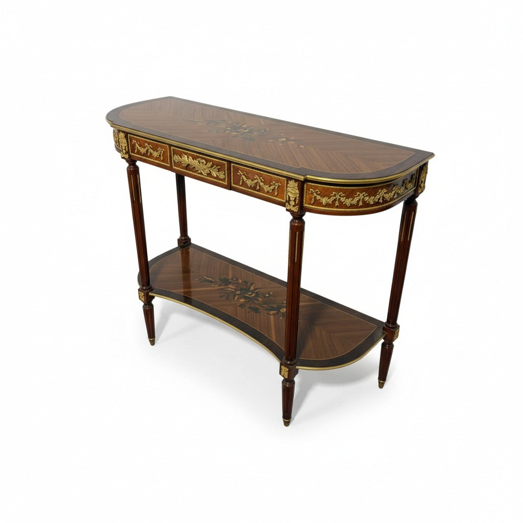 كونسول كلاسيك فاخر بزخارف ذهبية وتطعيمات خشب طبيعي