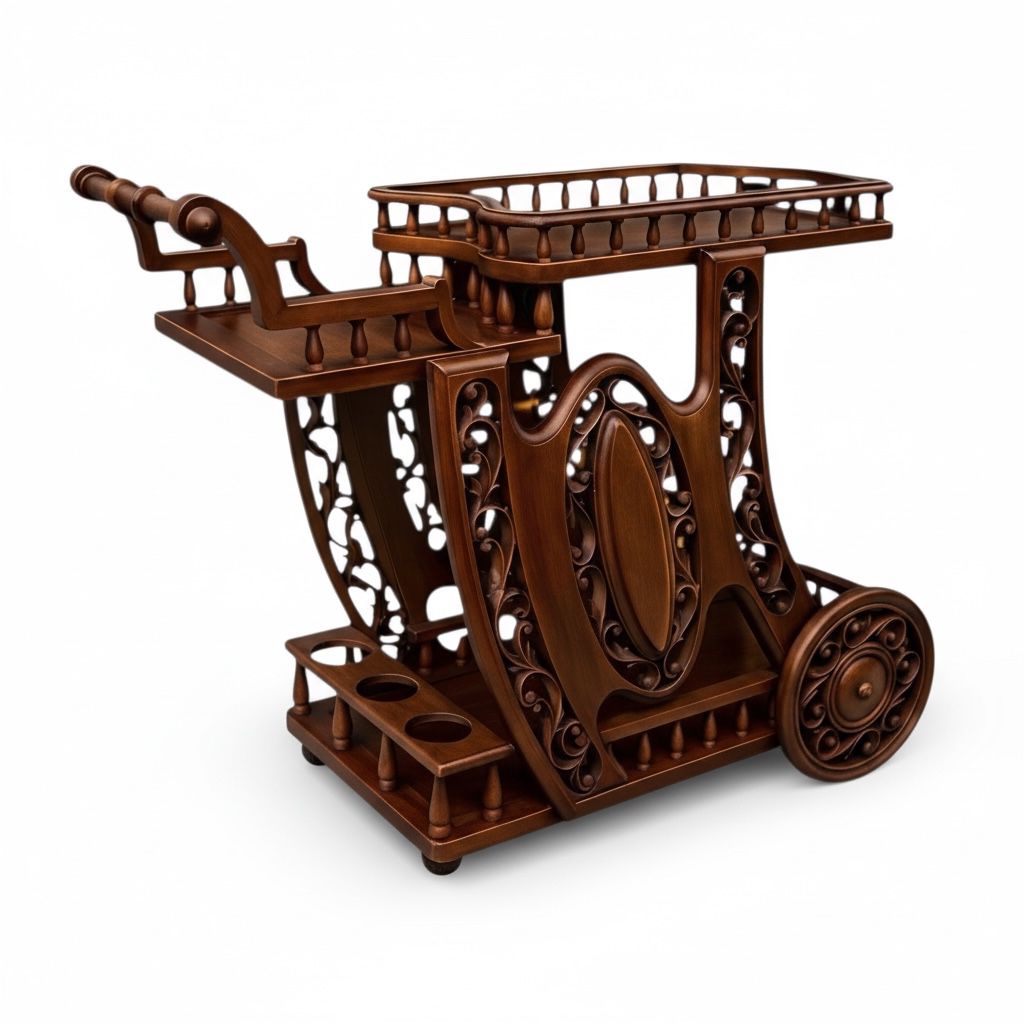 عربة شاي كلاسيك مطلية باللون البني