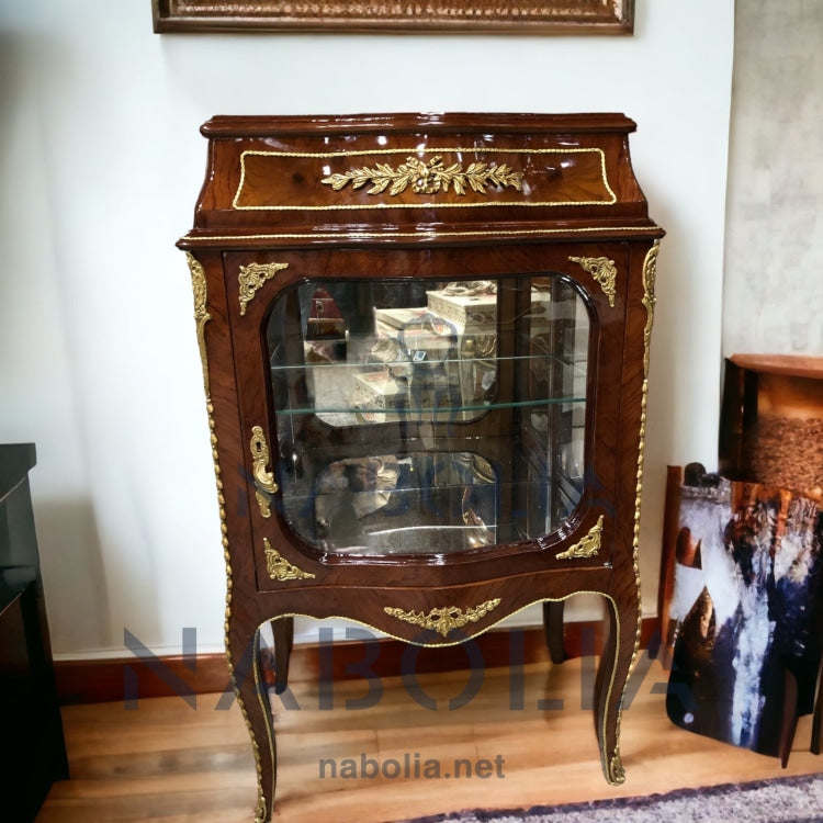 فاترينة - فاترينة أنتيك ضلفة واحدة مطعمة بالنحاس المقاسات: W 65 CM * H 120 CM