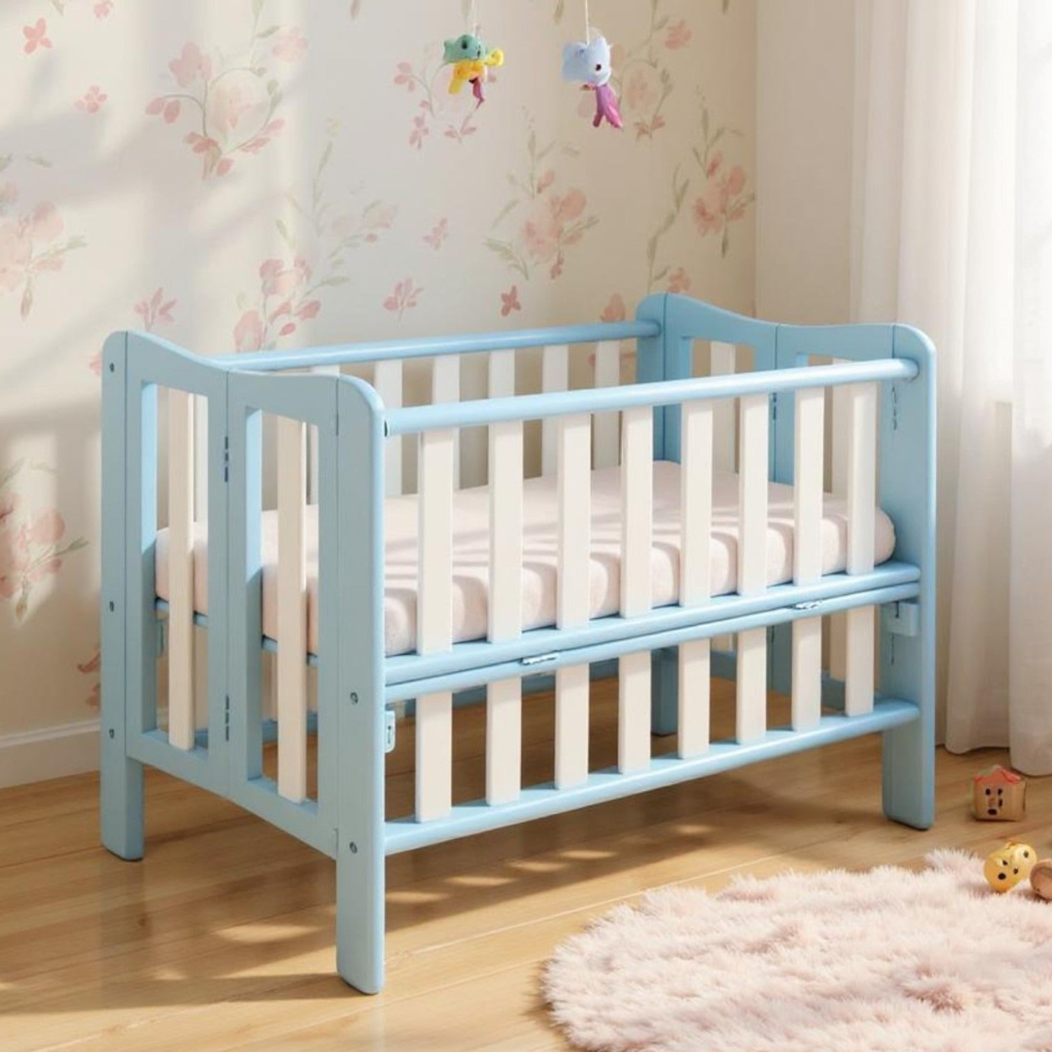 Blue baby bed, one meter in size, foldable