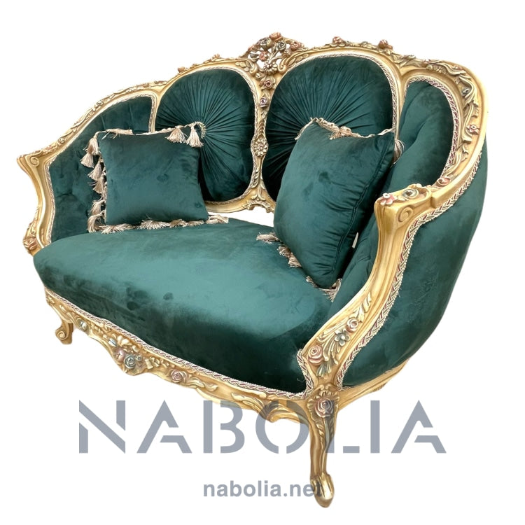 كنبه انتيك لاكيه - كنبه انتيك لاكيه مصنوعه من الخشب الزان الرومانيالدهان لاكيه مترب مع ألوان زيت الورودقماش قطيفه ساده تنجيد كابوتنيه في بلسيه المقاسات 130*65