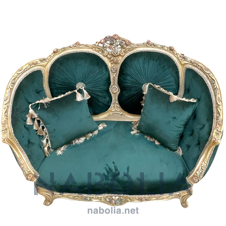 كنبه انتيك لاكيه - كنبه انتيك لاكيه مصنوعه من الخشب الزان الرومانيالدهان لاكيه مترب مع ألوان زيت الورودقماش قطيفه ساده تنجيد كابوتنيه في بلسيه المقاسات 130*65