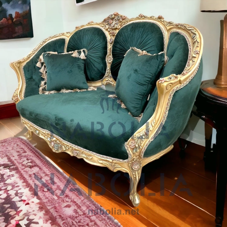 كنبه انتيك لاكيه - كنبه انتيك لاكيه مصنوعه من الخشب الزان الرومانيالدهان لاكيه مترب مع ألوان زيت الورودقماش قطيفه ساده تنجيد كابوتنيه في بلسيه المقاسات 130*65