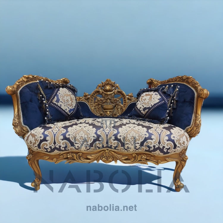 كنبة أنتيك - كنبة انتيك دهب مترب مع قماش قطيفة سادة و شانيليا مشجرمن خشب الزان الاحمر المقاسات: W 75 CM * L 140 CM