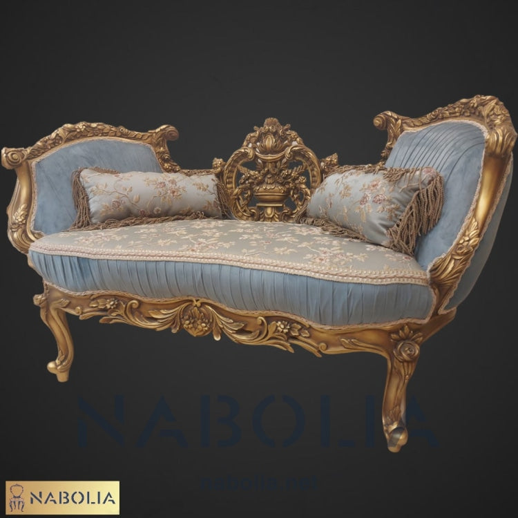 كنبة انتيك - كنبة انتيك دهبي مأكسد مع قماش قطيفة سادة والحرير المشجرمن خشب الزان الاحمر المقاسات: W 140 CM * H 60 CM * B 75 CM