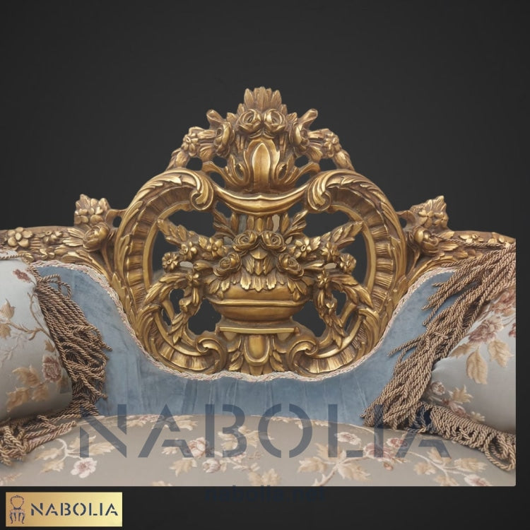 كنبة انتيك - كنبة انتيك دهبي مأكسد مع قماش قطيفة سادة والحرير المشجرمن خشب الزان الاحمر المقاسات: W 140 CM * H 60 CM * B 75 CM