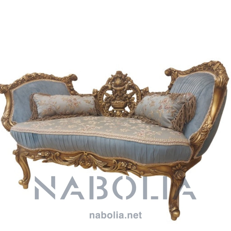 كنبة انتيك - كنبة انتيك دهبي مأكسد مع قماش قطيفة سادة والحرير المشجرمن خشب الزان الاحمر المقاسات: W 140 CM * H 60 CM * B 75 CM