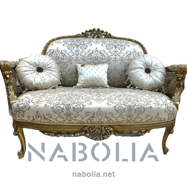 كنبة انتيك كانيه - كنبه انتيك كانيه مصنوعه من الخشب الزان الروماني والكانيه الطبيعيالدهان دهب قديم متربالقماش حرير مشجر140*65